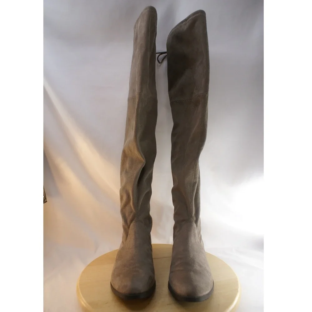 Unisa Divan Taupe Grey Faux Suede Over The Knee Flat Boots Womens 9M Tie Back
